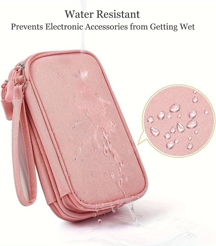 Travel Electronic Organizer Bag, 3 Compartments Portable Electronic Phone Accessories Storage Multifunctional Case for Cable, Cord, Charger, Hard Drive, Earphone(Pink)