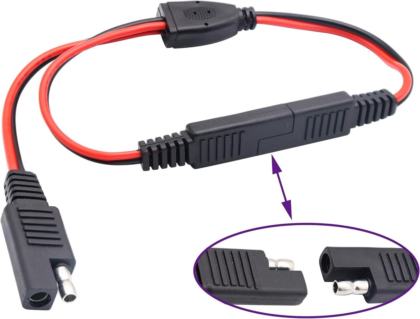 AAOTOKK SAE Y Splitter Adapter Cable 1 to 2 DC Power Automotive Extension Cable 2 Pin Quick Connect Disconnect Plug Connector 18AwG Wire for Solar Panel Charging (30cm-Red Black)