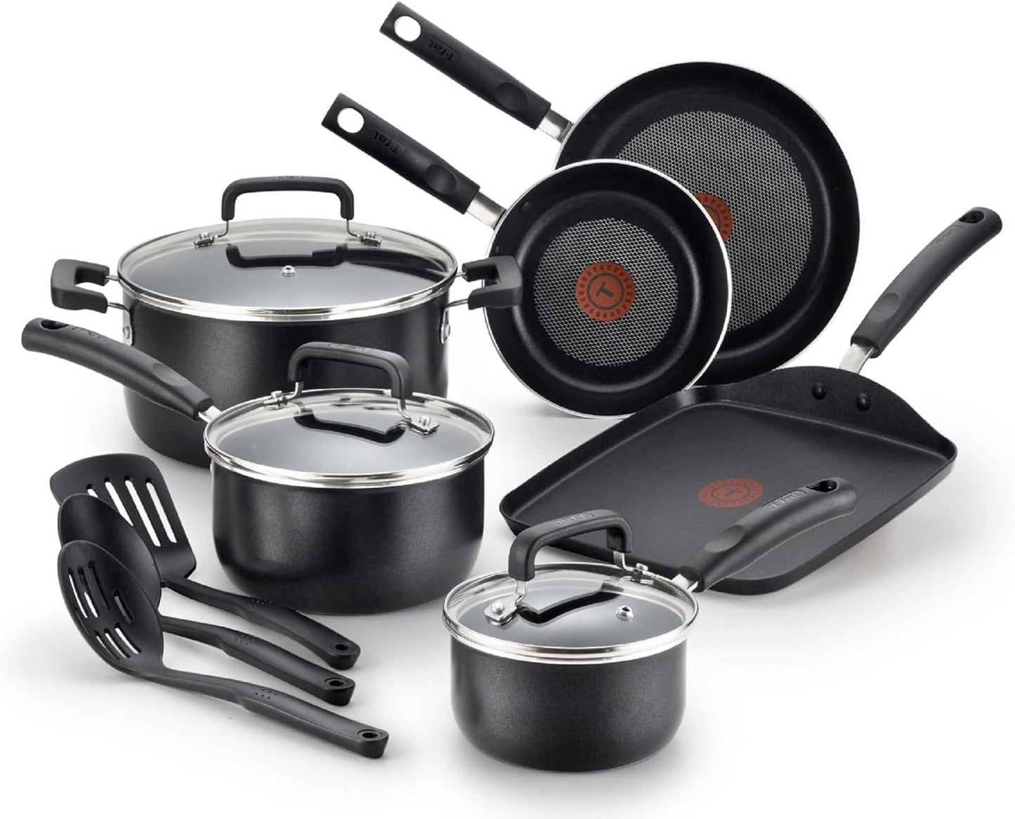 T-fal C530SC Signature Nonstick Expert Thermo-Spot Heat Indicator Dishwasher Safe Cookware Set, 12-Piece, Black