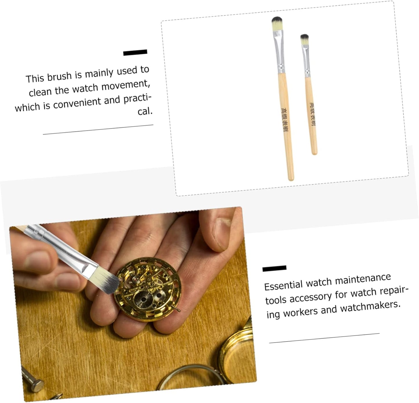 DECORNIJIA 2Pcs Watch Movement Cleaning Brushes Soft Bristles for Part Cleaning Essential Watch Repair Tool for Watchmakers and Practical Maintenance Accessories