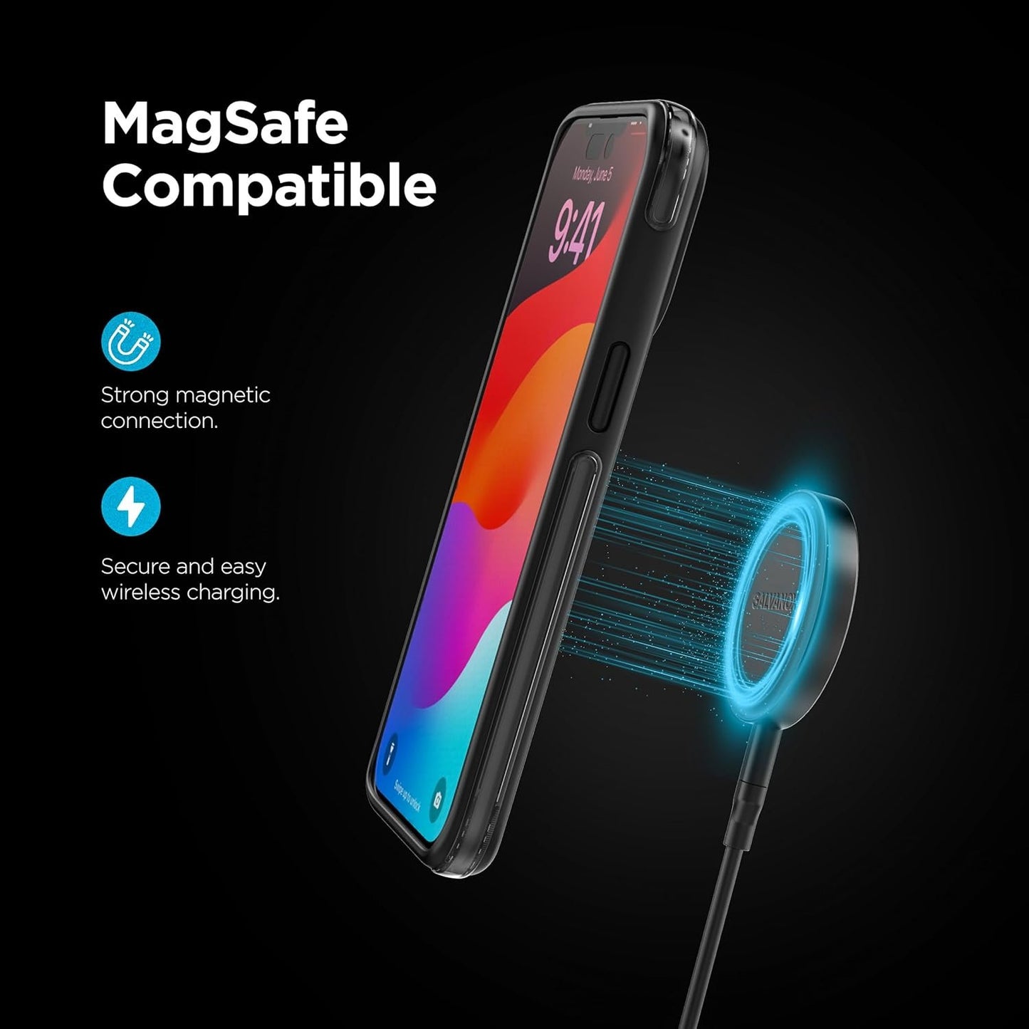Galvanox Long Wireless Charger, Compatible with MagSafe (10 Foot Cable) Magnetic 15W Fast Charging Pad for iPhone with Flexible, Removable Cord (Black)
