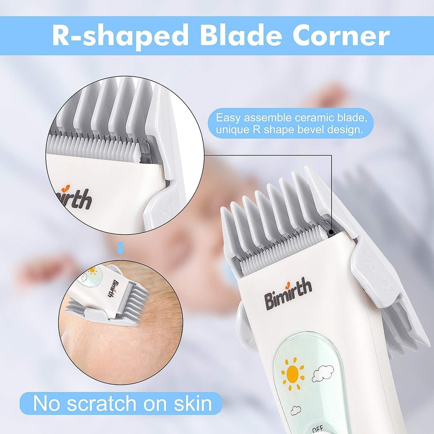Bimirth - Electronic Hair Razor for Kids with USB Rechargeable Razor and Ceramic Blade, Waterproof, 3 Protective Combs