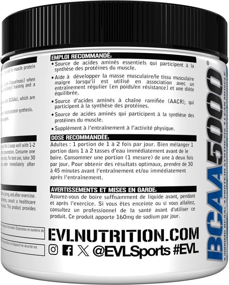 Evlution Nutrition BCAA5000 Powder - EVL BCAA Powder to Support Muscle Protein Synthesis & Building Lean Muscle - 5G BCAAs for Workout and Athletic Support - 30 Servings - Blue Raz