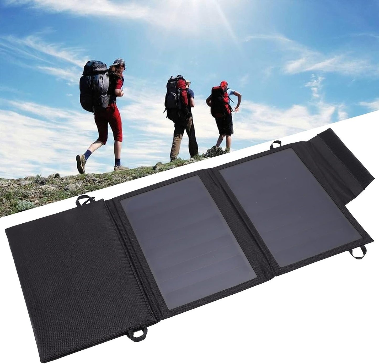 22W Portable Foldable Solar Power Bank Dual USB Charger Hiking Travel Camping