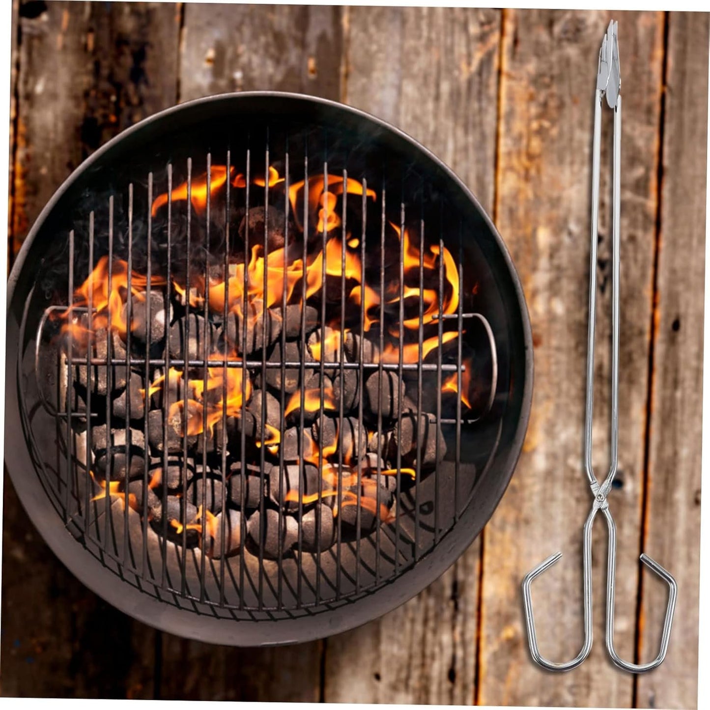 Toddmomy Chromium Plating BBQ Tongs 36cm Long Charcoal Poker for Outdoor Supply Cooking