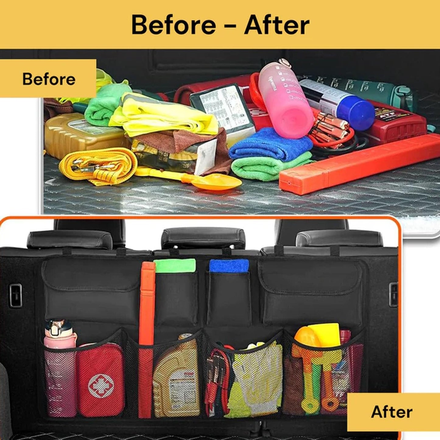 EZONEDEAL Hanging Car Trunk Organiser 3 in 1 Multi-Pocket Capacity Car Boot Organiser Car Organizers and Storage Bag Waterproof Foldable Detachable Neat and Space Saving for SUV