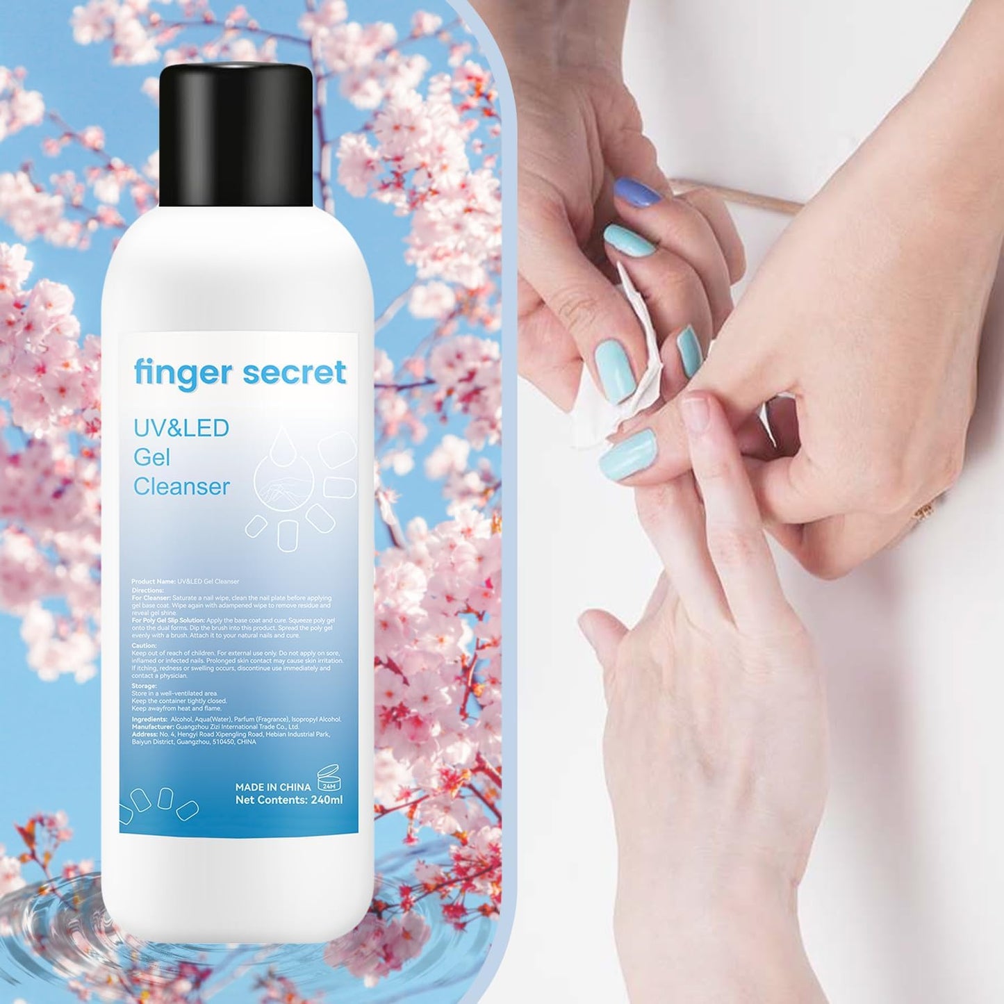 Gel Cleanser for Nails,finger secret Gel Nail Cleanser 240ml,Fresh UV&LED Gel Cleanser,Nail Surface Cleanser for Gel Nails,Nail Cleaning Solution for UV Gel Nail Polish Gel Lacquer Nails Care