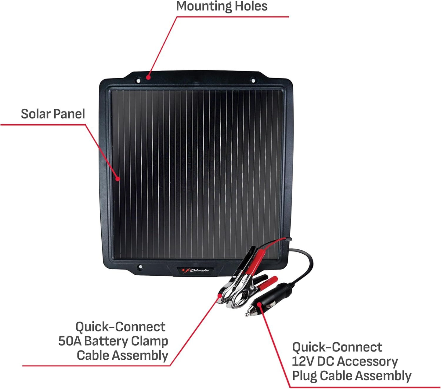 Schumacher SP-400 Solar Battery Charger and Maintainer - 4.8 Watt, 12V - For Cars, Boats, Motorcycles, Snowmobiles, Trucks, RVs , Black