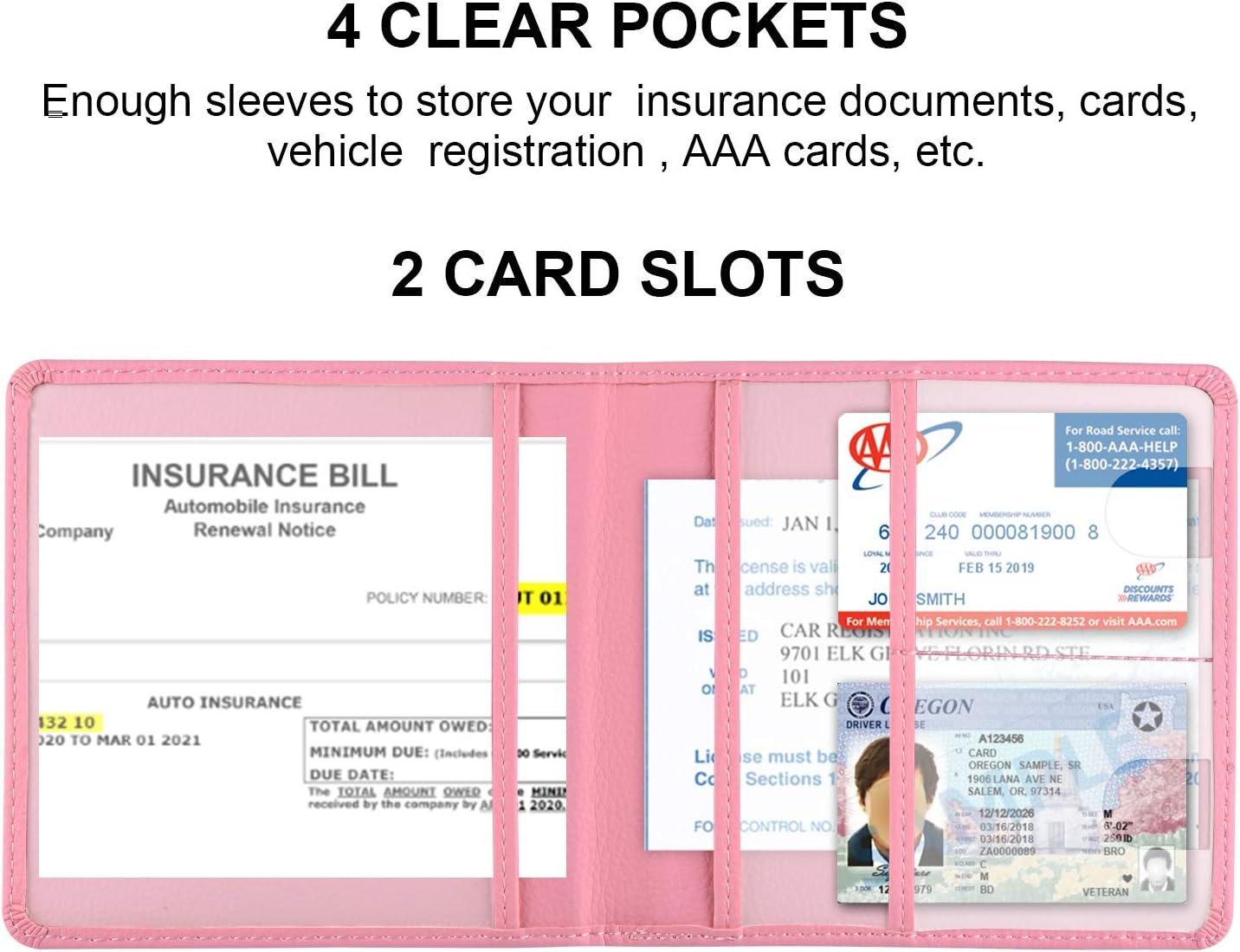 Car Registration and Insurance Holder, Vehicle Glove Box Car Organizer Men Women Wallet Accessories Case for Cards, Essential Document, Driver License by Cacturism, Pink