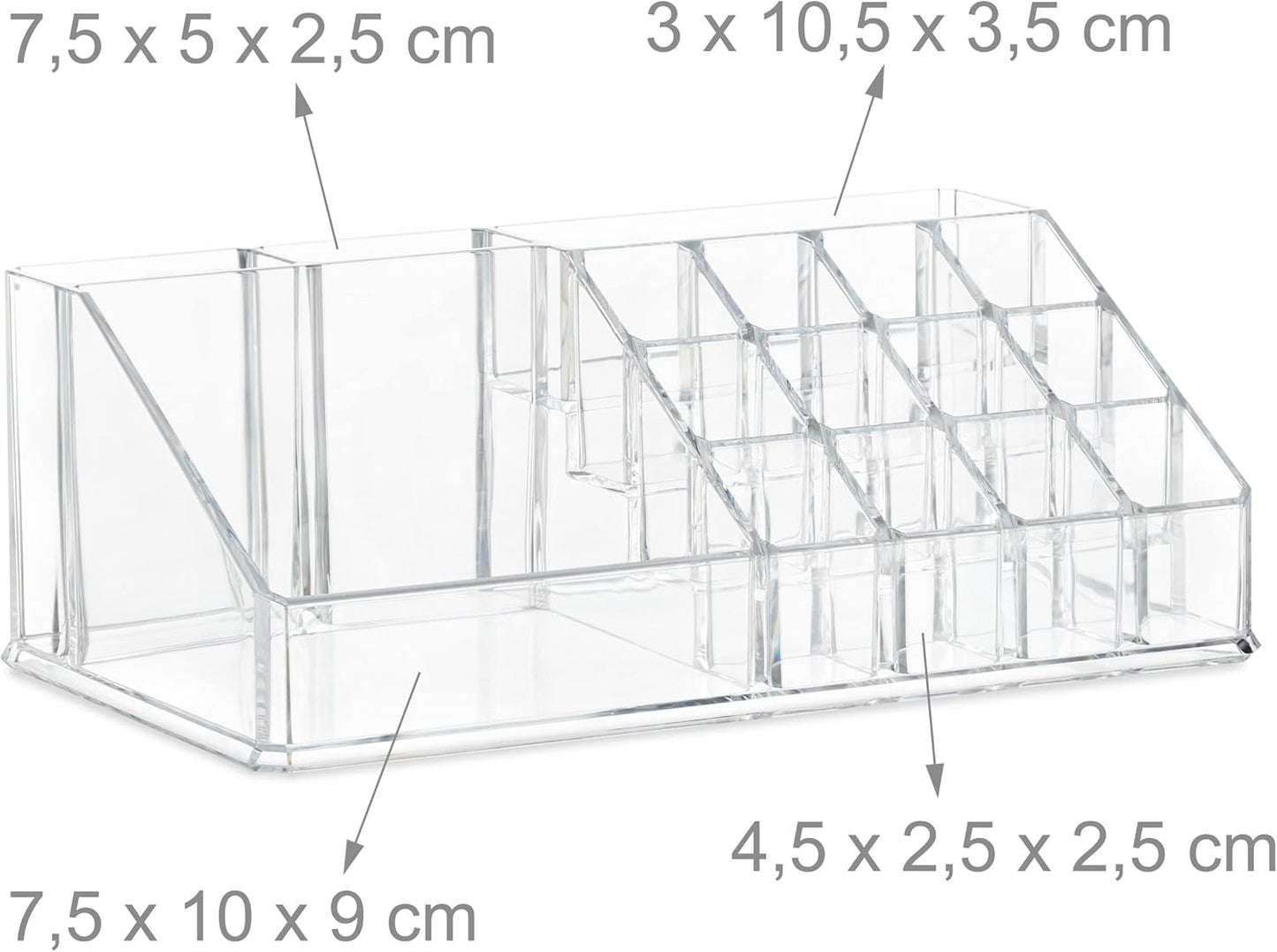 Relaxdays Make-Up Organiser with Drawers, Make-Up Holder and Accessories, Acrylic, Transparent
