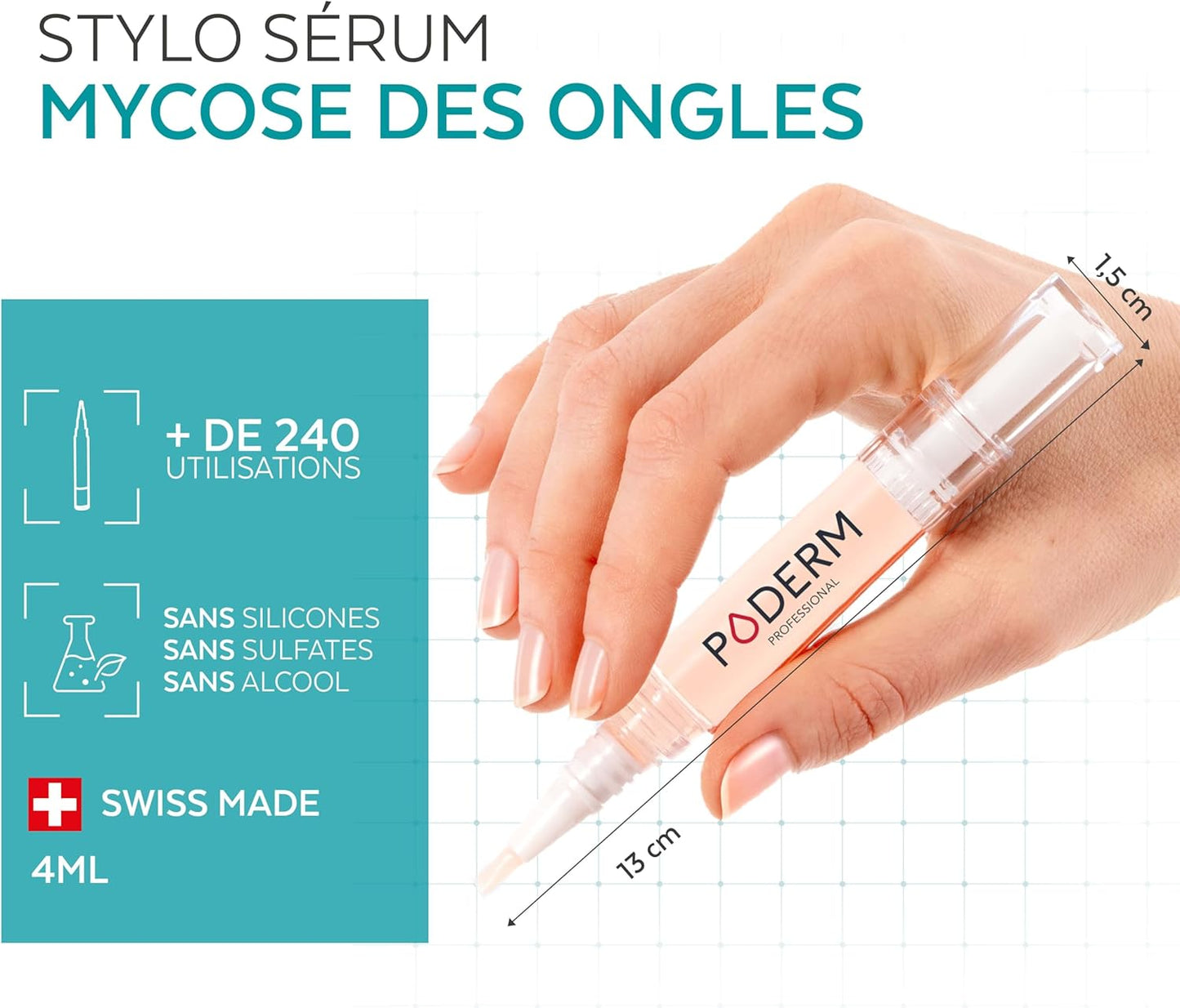 Poderm Nail Mycosis Treatment Serum Pen - Developed by a Podiatrist - Made in Switzerland - Supplend Pen for Hand and Foot Nail Care - Infection Treatment