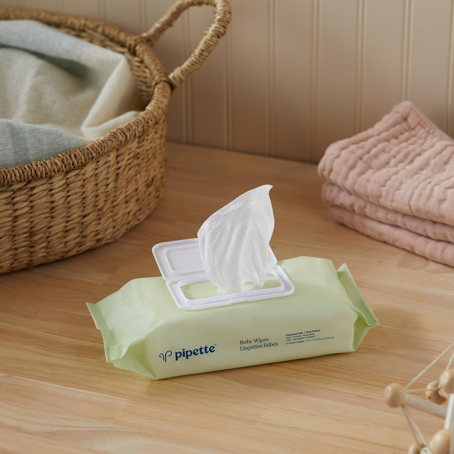 Pipette Baby Wipes with 100% plant-based fibers and plant-derived moisturizers, water-based, Fragrance-Free, 288-Count