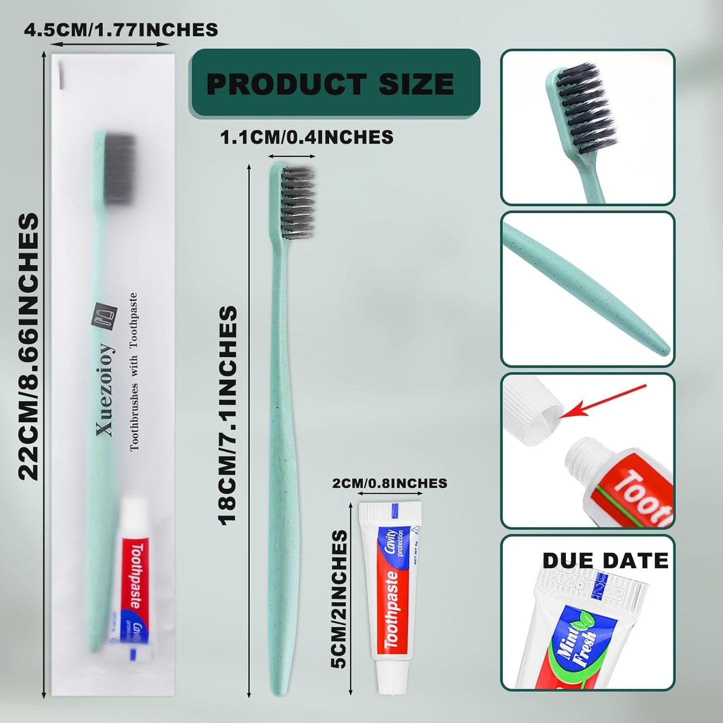 Disposable Toothbrushes with Toothpaste,30 Pack Green Bulk Toothbrushes Individually Wrapped Travel Toothbrush and Toothpaste Kit for Homeless,Nursing Home,Hotel,Charity