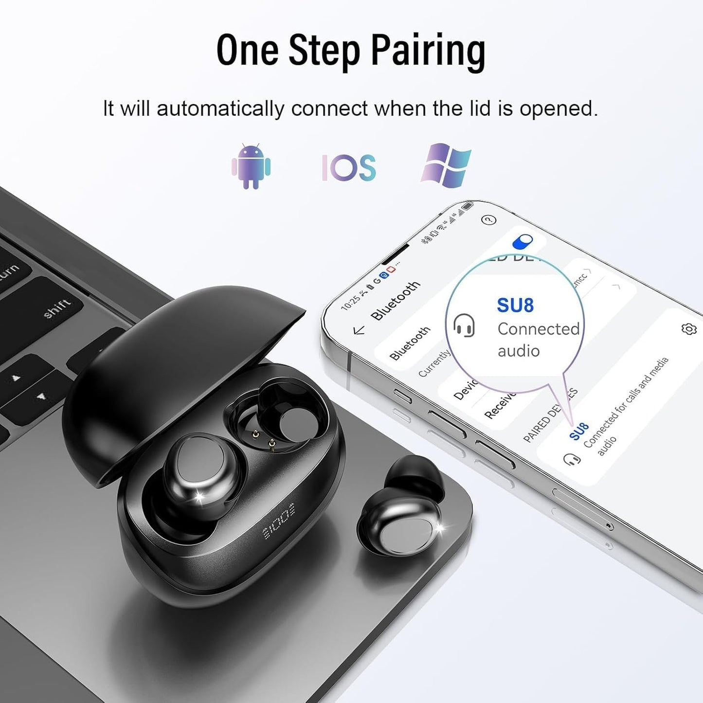 Sleep Earbuds Bluetooth 5.4 Sleep Headphones in Ear, Mini Wireless Earbuds for Side Sleeper, 47H Playtime Noise Cancelling Earphones with LED Display, HD Clear Calls, IPX7 Waterproof Ear Buds, Black