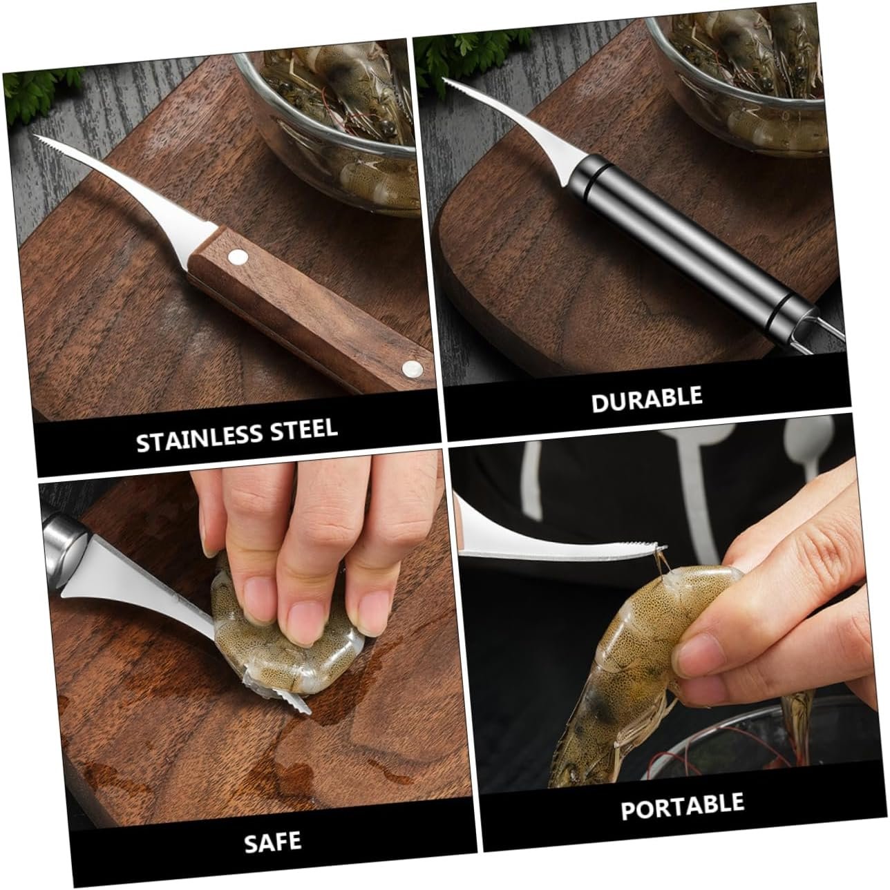 Zerodeko 2 Pezzi Apriscatole per Gamberetti Gadget da Cucina Utensile per Sbucciare Gamberetti in Legno