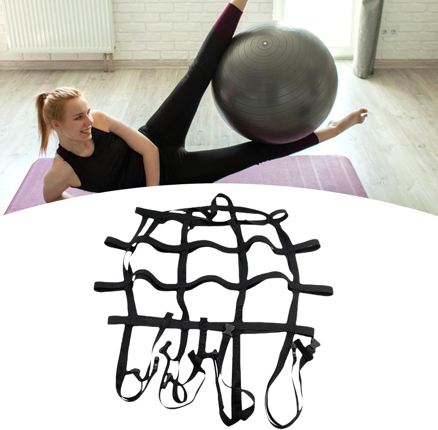 Yoga Ball Strap, Workout Belt Holder, Adjustable Lightweight Harness, Authentic Secure Fit, Gym Sports Gear for Stretching Pilates, Travel, Outdoor, Training Use