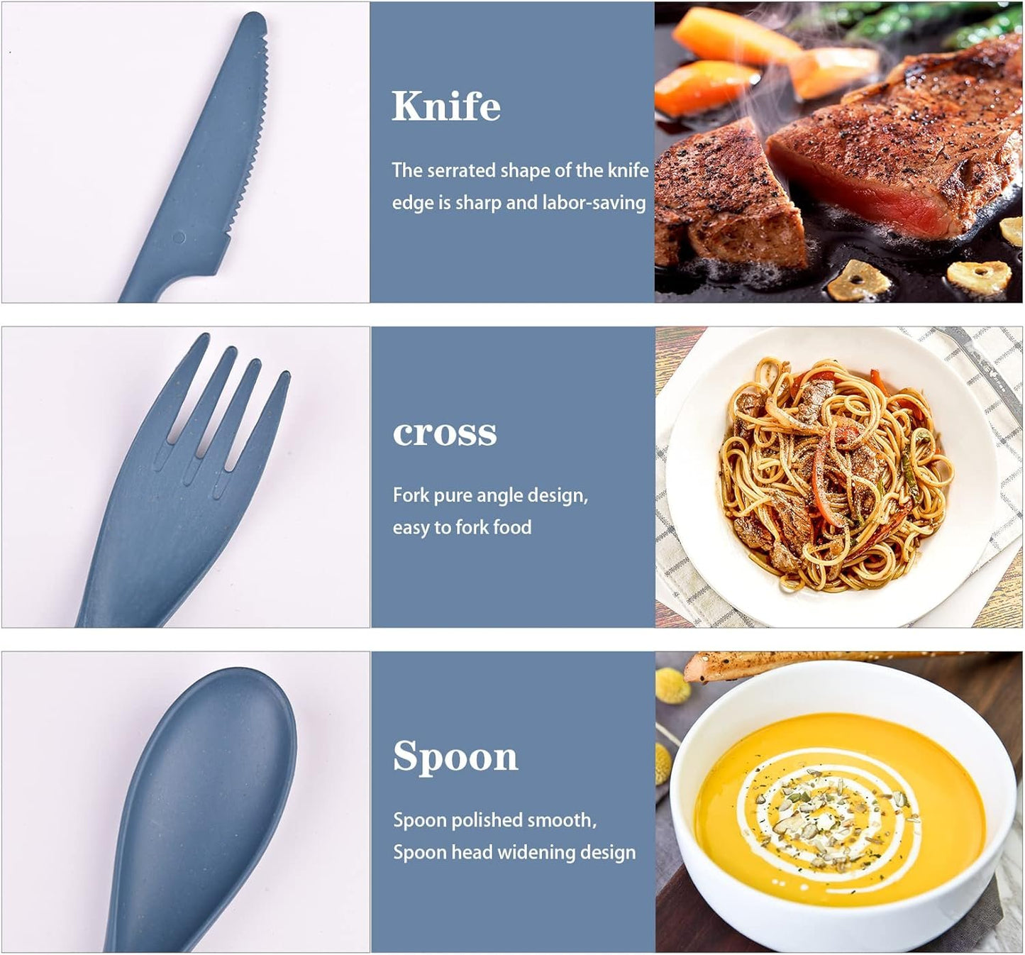 Reusable Wheat Straw Cutlery with Case, Portable Dark Utensils Set for Adults, Tableware Camping Cutlery Set for 4 People, Travel Utensils for Kitchens, Dishwasher Safe