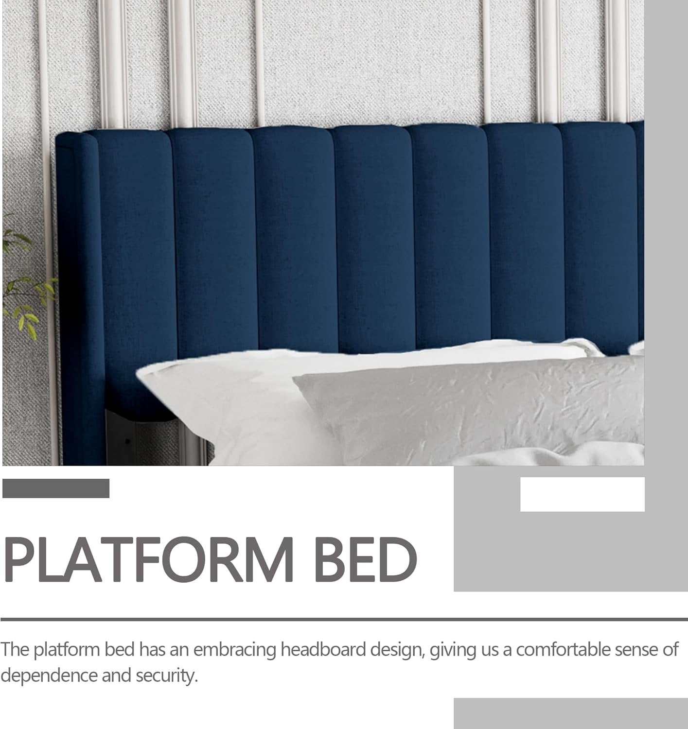 Zoophyter Upholstered Platform Bed Frame Queen Size with Headboard Mattress Foundation Strong Wooden Slats Support Easy Assembly No Box Spring Needed Blue Velvet