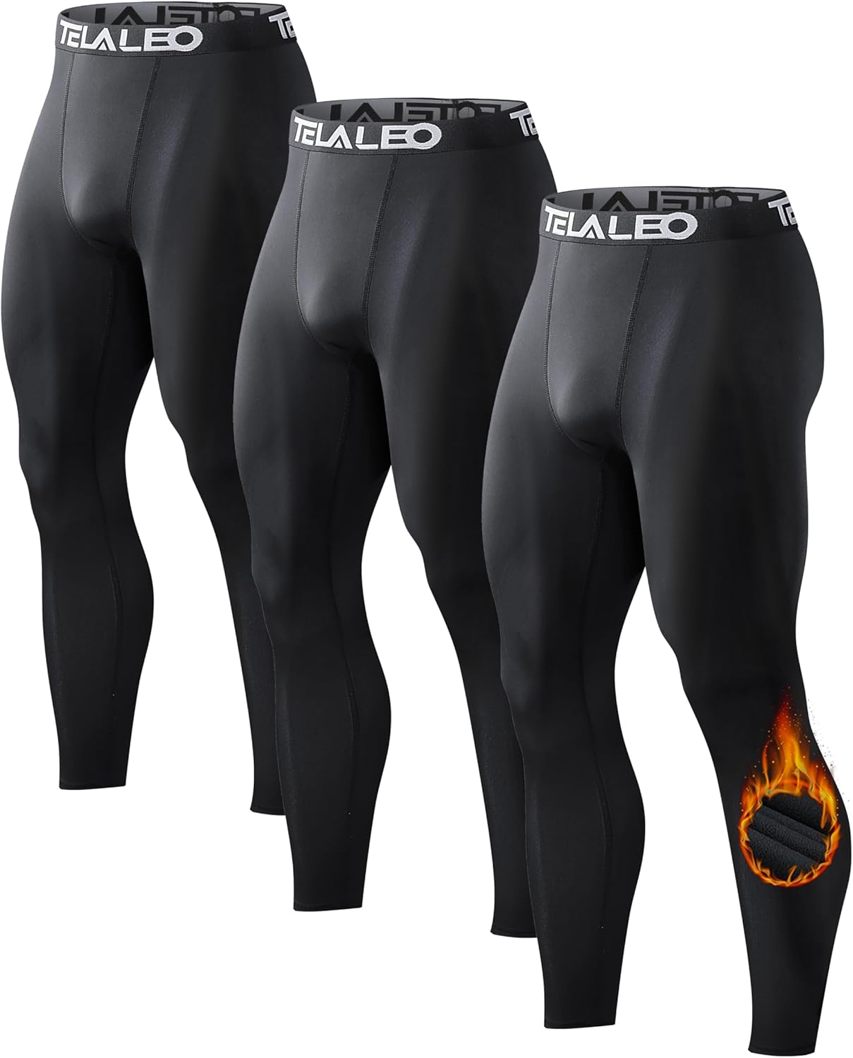 TELALEO 3 Pack Men's Thermal Compression Pants Fleece Lined Sports Tights Athletic Leggings Cold Weather Baselayer Winter Gear