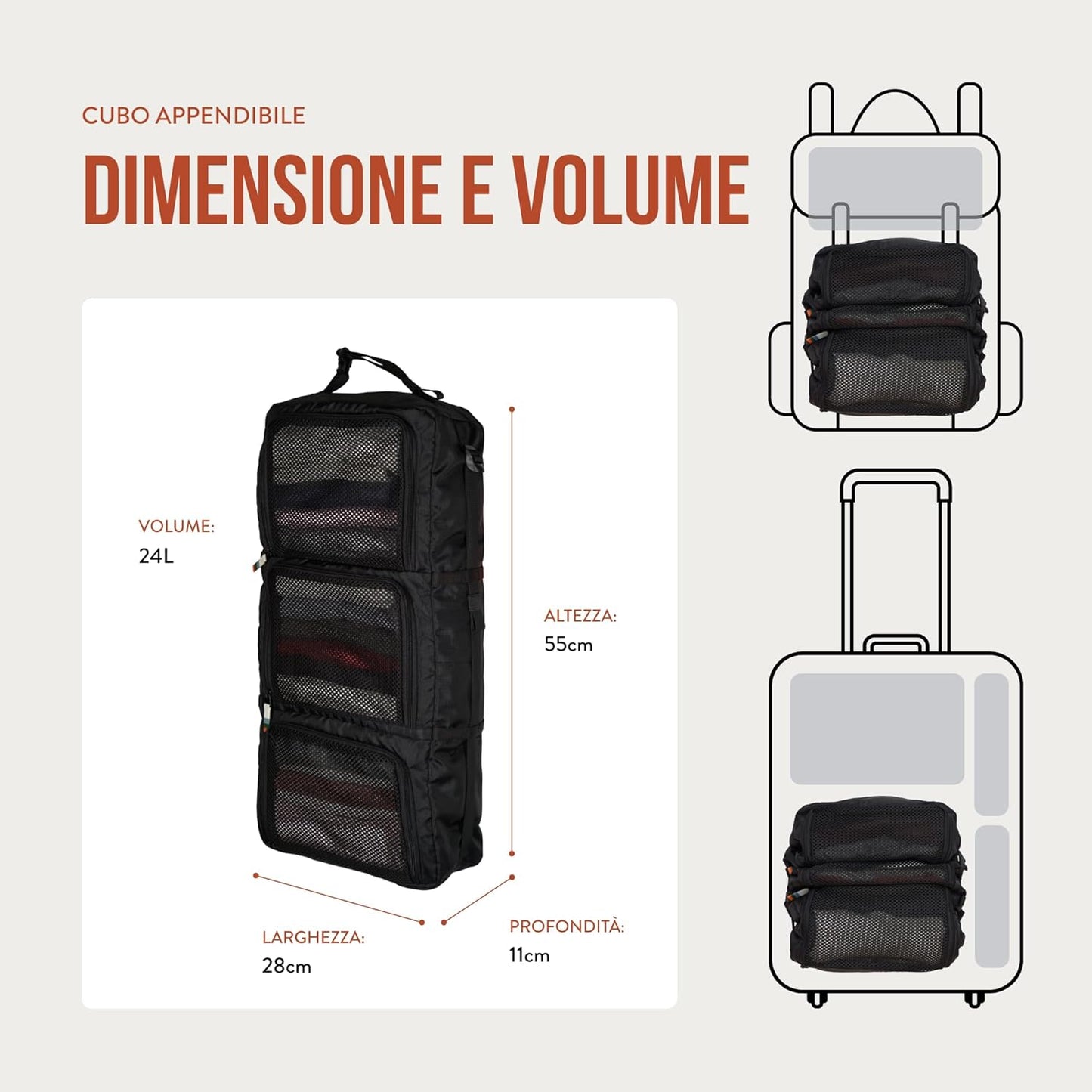 TRAVEL DUDE Compression Hanging Suitcase Organizer with Recycled Plastic Bottles | Hanging Packing Cube for Backpack | Portable Travel Rack for Bags Packaging in Black