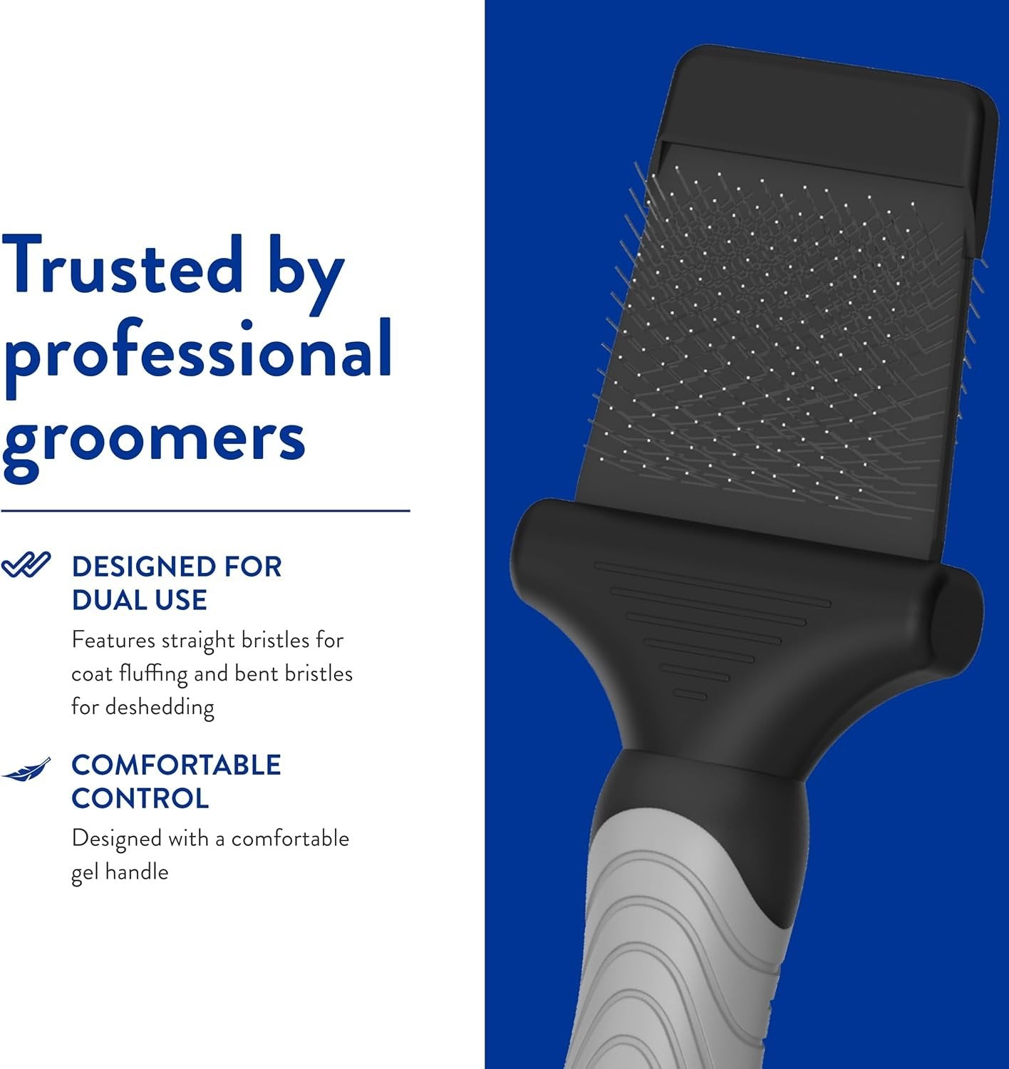 WAHL Professional Animal Double-Sided Flex Slicker Brush for Dogs & Cats (#858478) - Durable Pin Brush for Long-Haired Breeds like Bichon Frises & Collies - Ergonomic Black & Gray Grooming Tool