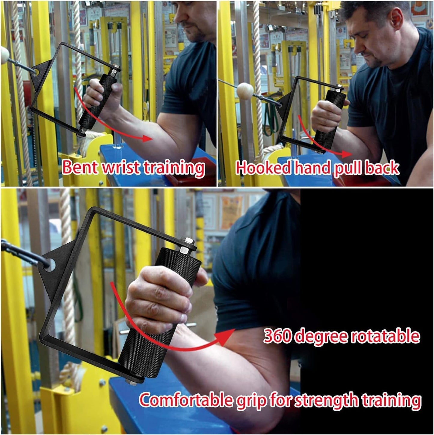 Zicolor Pulldown Attachments D Handle 2.36" Arm Wrestling Training Equipment Deadlift Professional Cable Machine Accessories Heavy Duty Home Gym Fitness 360° Rotate Grip for Finger & Wrist Strength