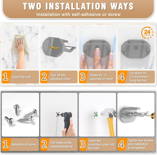 22 Pack Adhesive Hat Hooks for Wall, Super Strong Hat Rack for Baseball Caps, Hat Organizer Display for Home Decor, Hat Hangers Holder for Wall, Door, Closet, No Drilling - USA Patented (Gray)