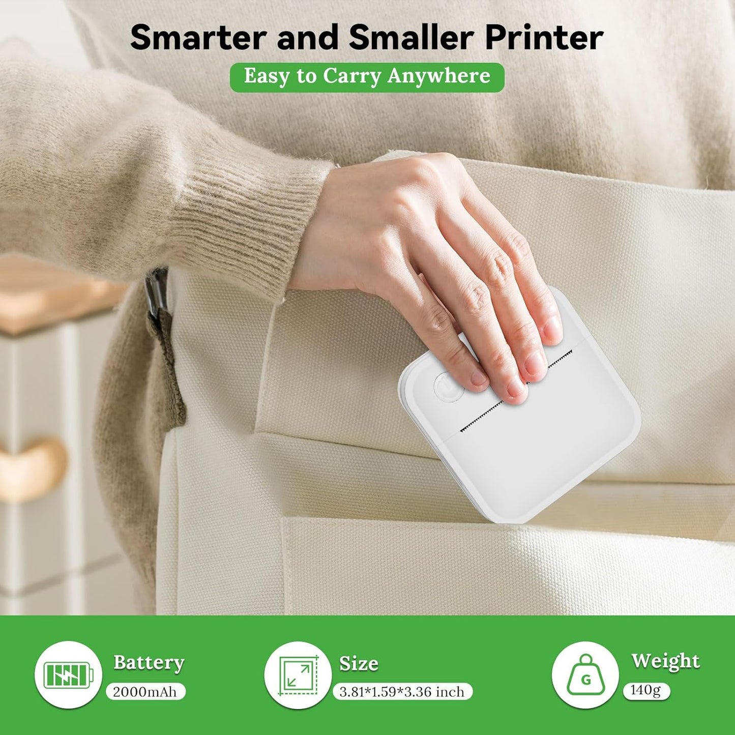 Label Maker Machine with Tape - Mini Sticker Printer Bluetooth Label Printer for Home Office Organization, Portable Thermal Sticker Maker Print Pod with Multiple Templates for Phone(White)