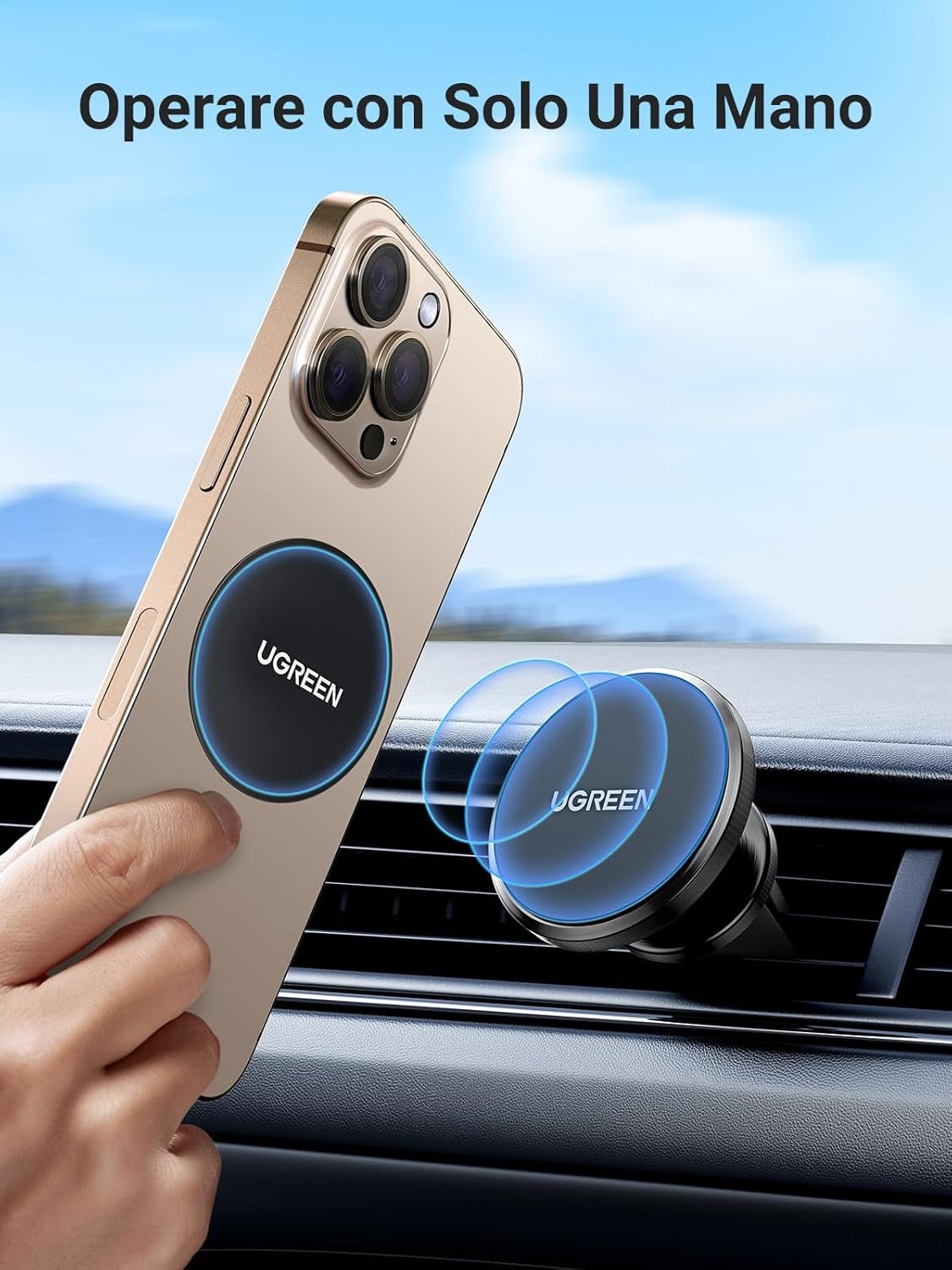 UGREEN Magnetic Car Phone Holder with 2 Metal Pads Included, Car Phone Holder for iPhone 16 15 14, Galaxy, OPPO, Redmi/Xiaomi, etc