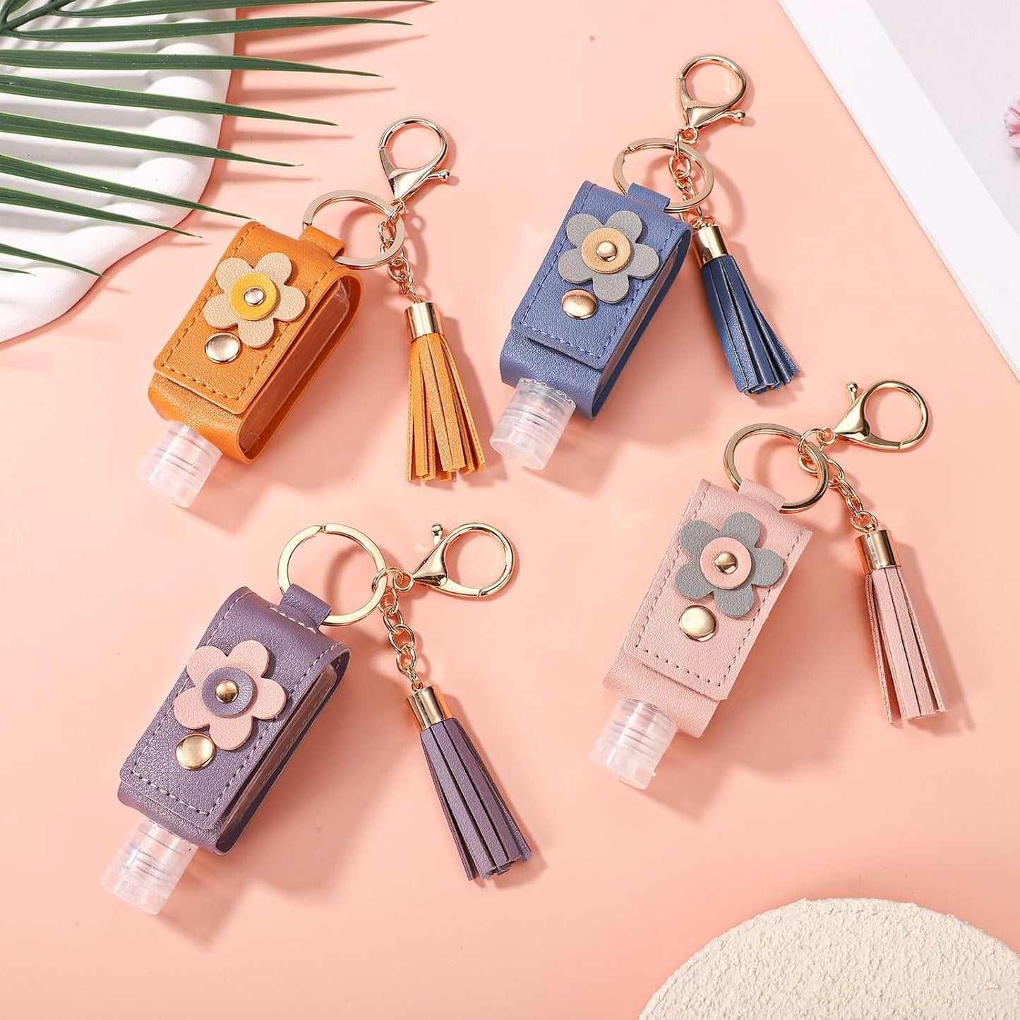 4pcs Hand Sanitizer Keychain, 30ml Refillable Empty Hand Sanitizer Carrier Case with Lobster Clasp, Leak-Proof Travel Size Bottles Toiletries Containers for Lotion Liquid Soap Shampoo (4 Colors)