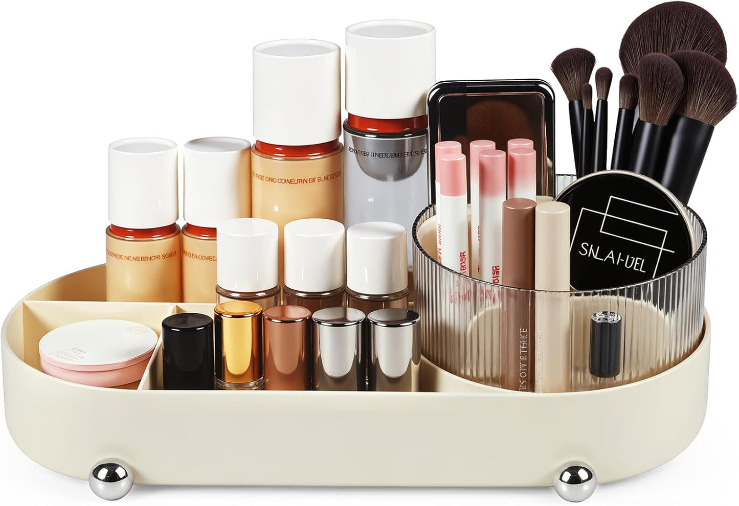 ilauke 360° Rotating Makeup Organizer with Drawers - Multifunctional Vanity Table Organizer for Bathroom and Bedroom, Generous Capacity, Bathroom Organizer (Beige)