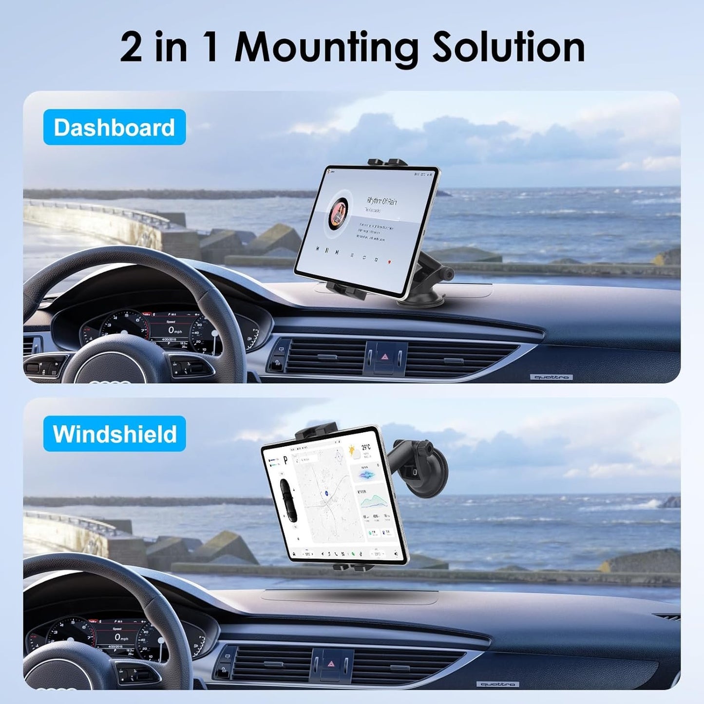 Linkstyle Car Tablet Holder, Windshield with Powerful Suction Cup, Compatible with Tablet Phone iPad 5.5-11.0 Inch