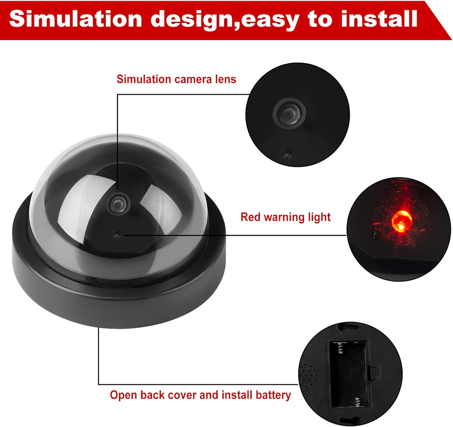 TOROTON Dummy Surveillance Cameras Outdoor/Indoor Solar Energy Anti-Theft Camcorder with Red LED Imitation CCTV Set of 4