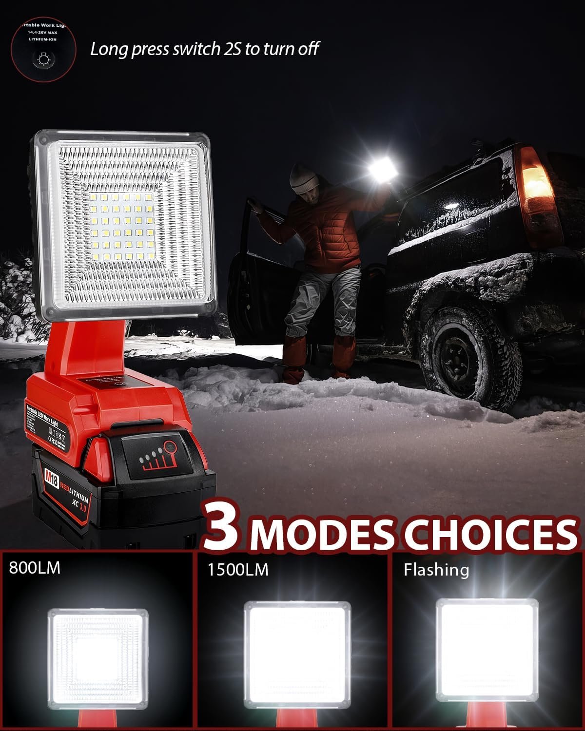 Cordless LED Work Light for Milwaukee M18 18V Battery, 25W LED Floodlight with USB-A&USB-C 2.1A Fast Charging Ports for Jobsite, Car Repairing, Camping, Emergency
