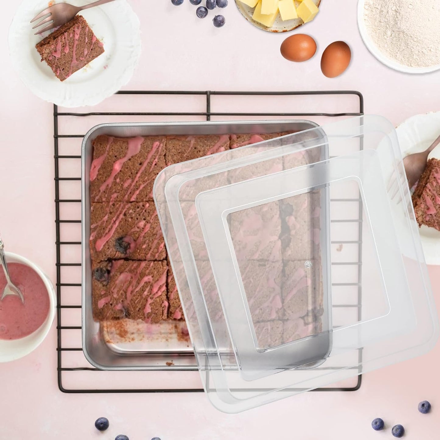 E-far 9-Inch Square Cake Pan with Lid