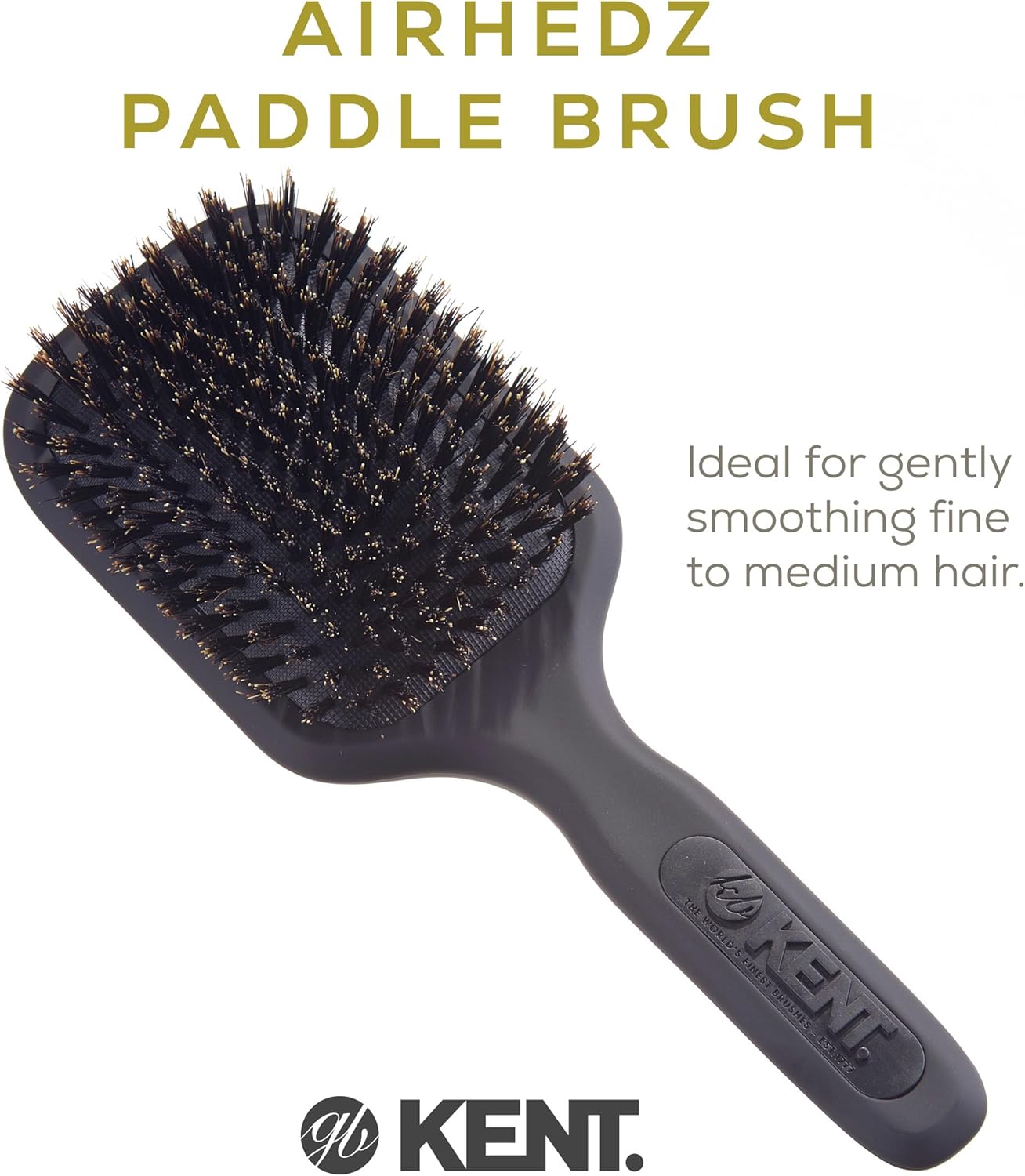 (Medium, Graphite Grey) - Kent AirHedz Pro Medium Pure Bristle Paddle Brush Graphite Grey