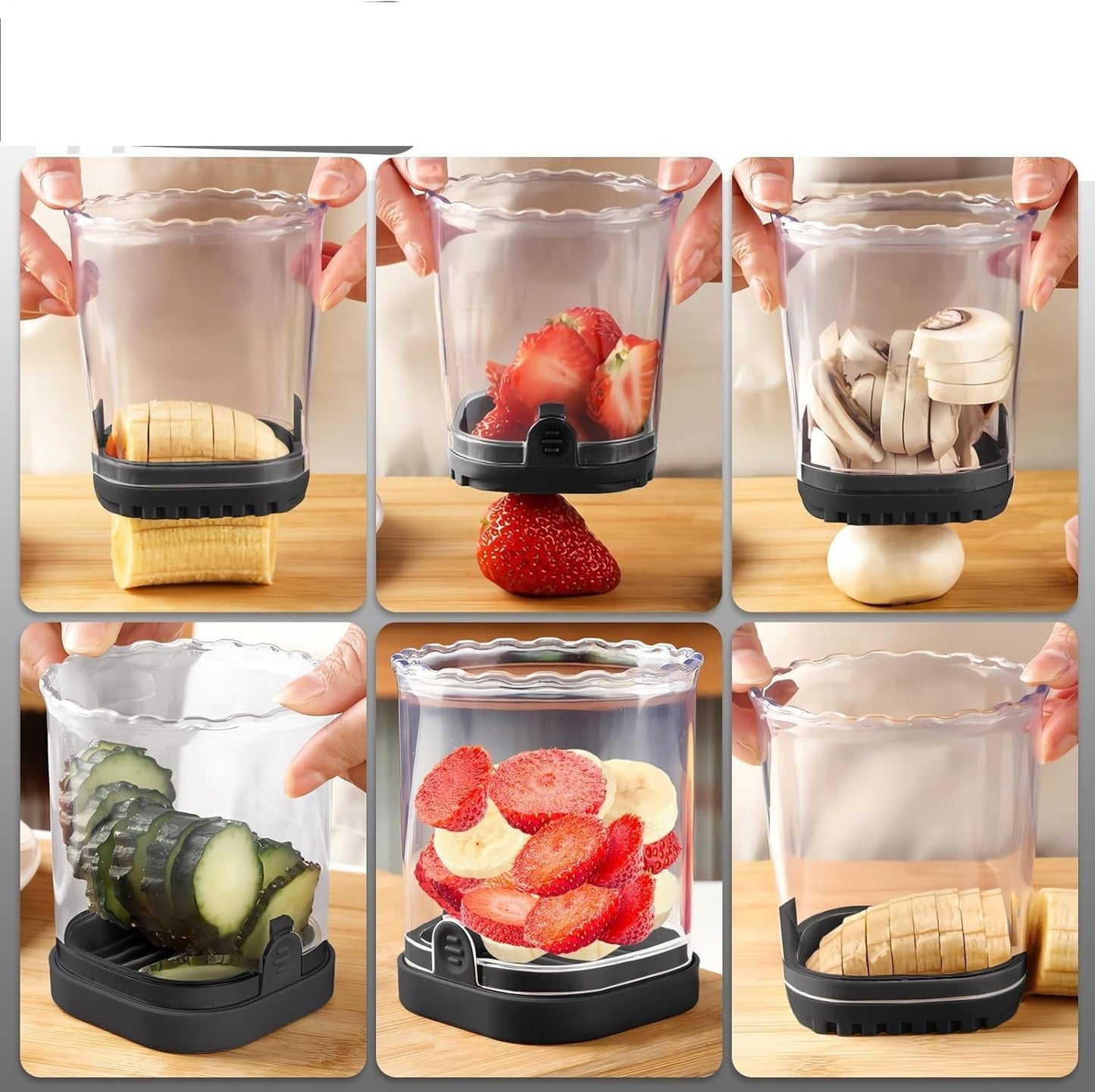 Fruit Slicer Cup | Strawberry Slicer | Banana Slicer | Grape Cutter | Egg Slicers | Detachable Fruit Cutter Slicer with Push Plate | Creative Strawberry Slicer Kitchen Gadget (Black, One Size)