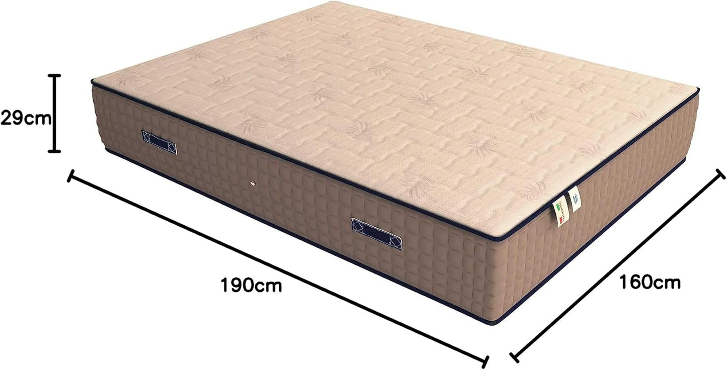 Baldiflex Emporio Luxury Spring and Memory Double Mattress 160 x 190 cm, 800 Springs and 7 cm Memory, Height 29 cm