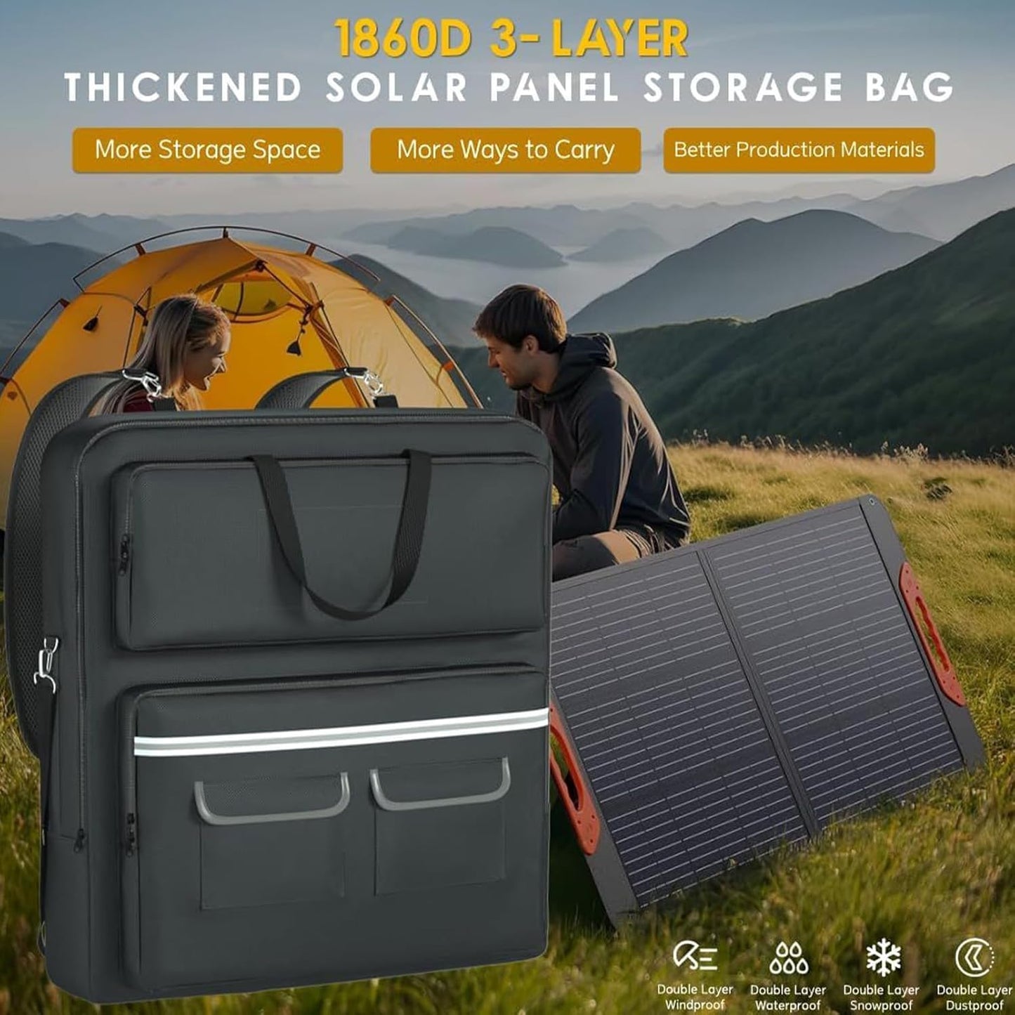 Solar Panel Bag, Double-Layer Organizer, Heavy Duty Protector Travel Handle Case, Dependable Material Longevity, Outdoor Sports Gear for Tablet Laptop Smartphone Use 22x4.7x25.5in