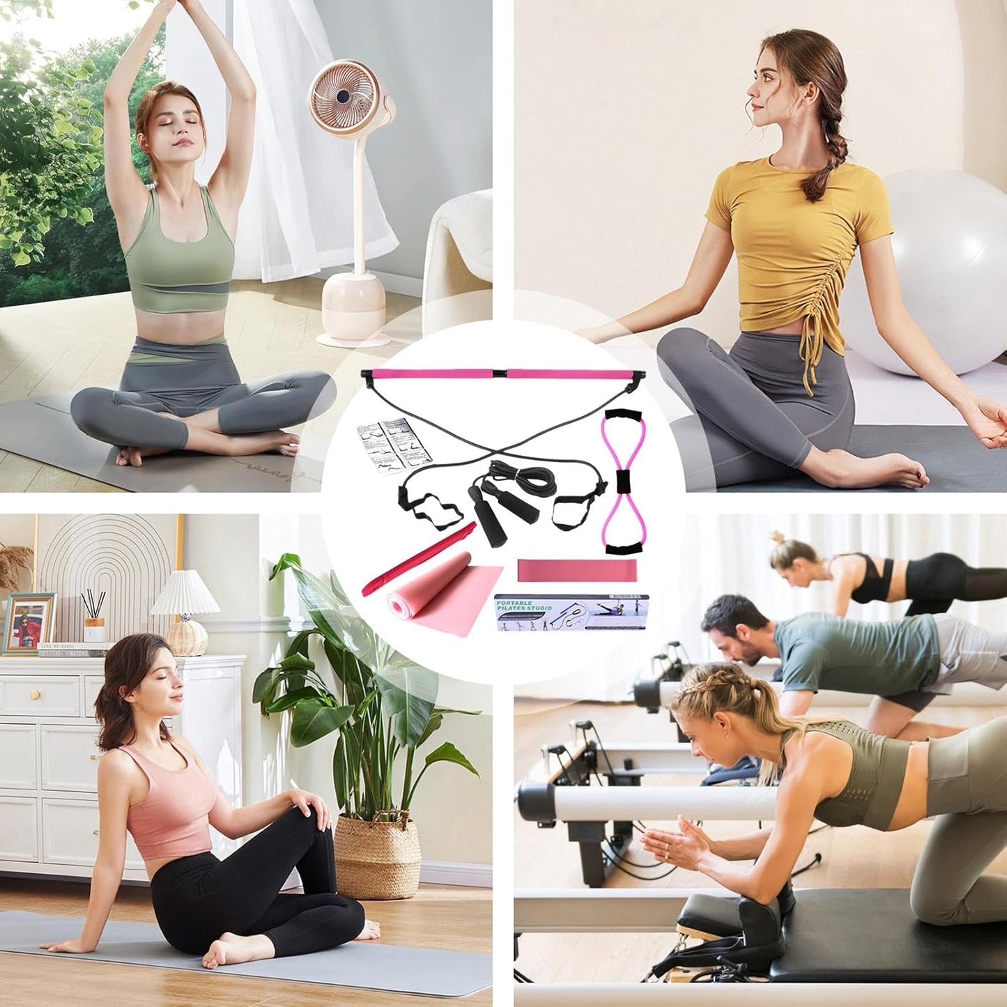Gupcaqosjw Pilates Equipment Set - Pilates Bar Yoga Bands Resistance Band | 8X Home Gym Accessories Yoga Set, Workout Equipment for Stretching Legs, Hip, Waist & Arm