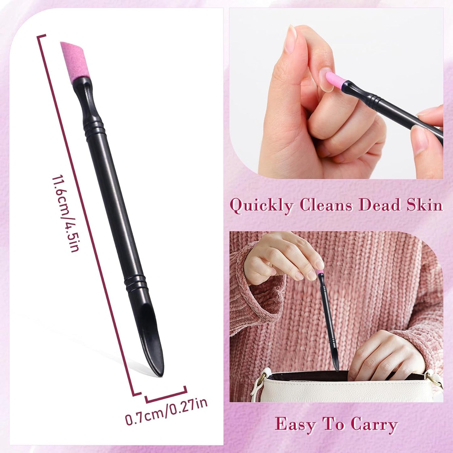 EKIND 3 Pcs Double-end Quartz Stone Stick Cuticle Nail Art Pen Nail Cuticle for Men Tip Pushers Women Fingernail Gelnail Natural Nail Care Tools