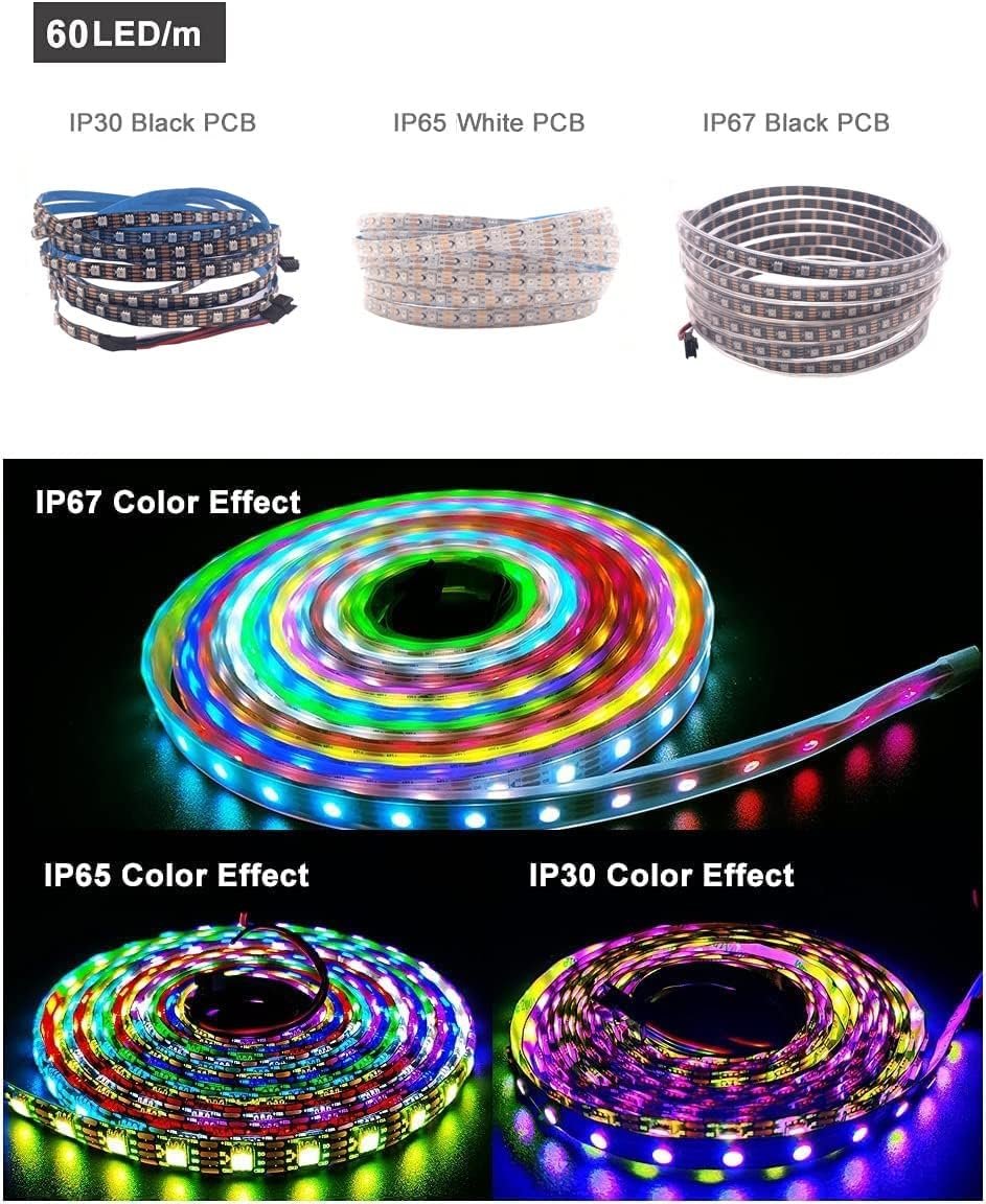 WS2815 DC12V WS2812B WS2813 LED Strip Light RGB Single Addressable LED Lights Dual Signal 30 60 144 LEDs IP30 65 67 (White PCB IP67, 5M 60 LED/M)