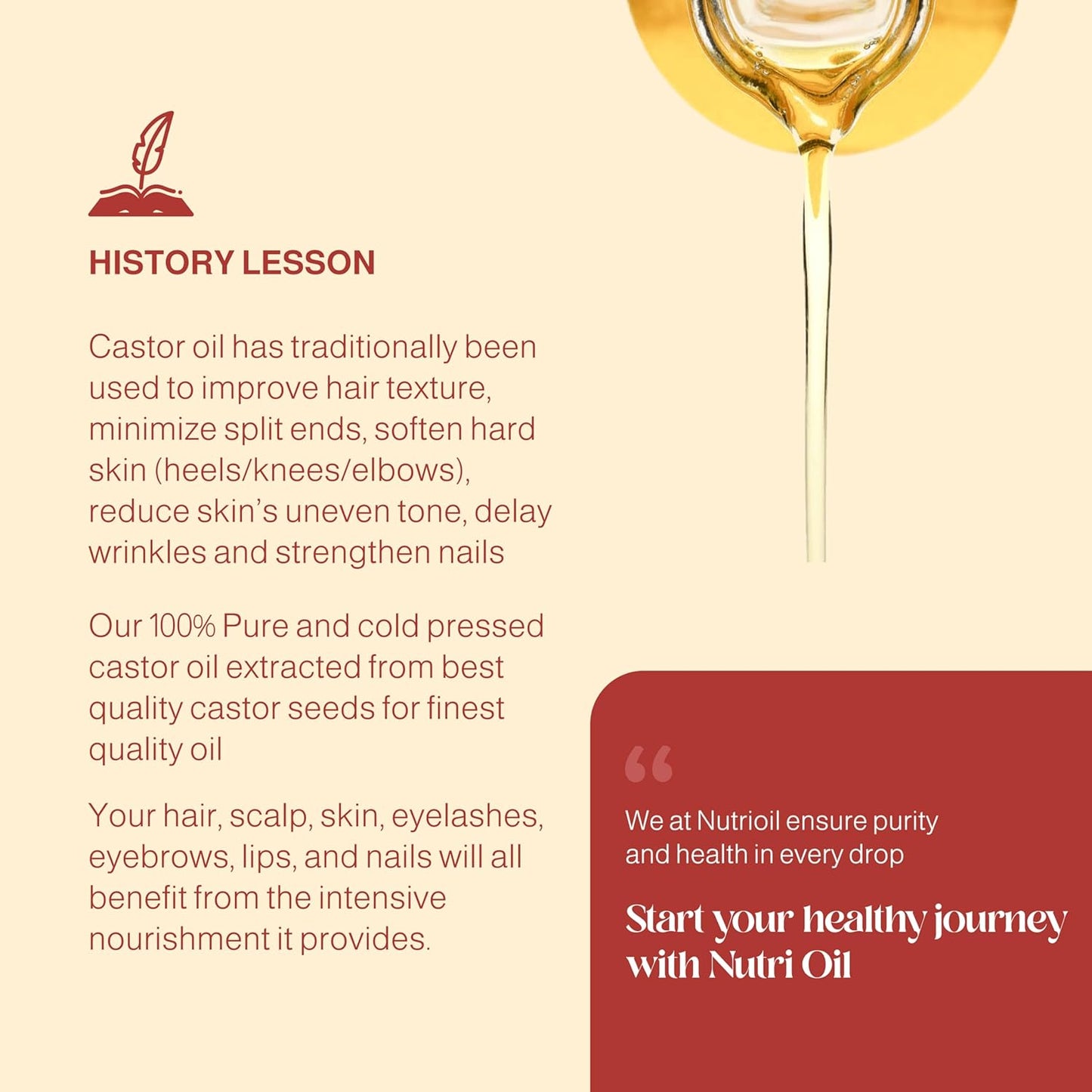 Nutri Oil 100 ml Castor Oil, Cold Pressed, Wood Churned, Wood Pressed, Unrefined, (Kolhu / Kacchi Ghani / Chekku), First Press, Chemical Free, Ideal for Oral intake and Hair/Skin care, Australia’s Most Trusted Oil Company
