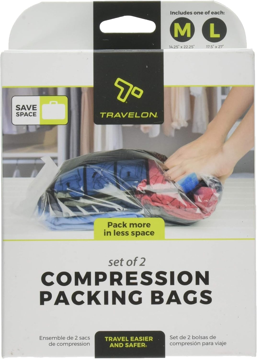 Travelon Set of 2 Compression Packing Bags, Clear, One Size
