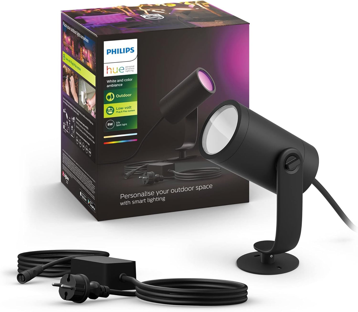 Philips Lighting Hue Lily LED Integrated Garden Spotlight Base Set 1x8W RGBW Black SELV