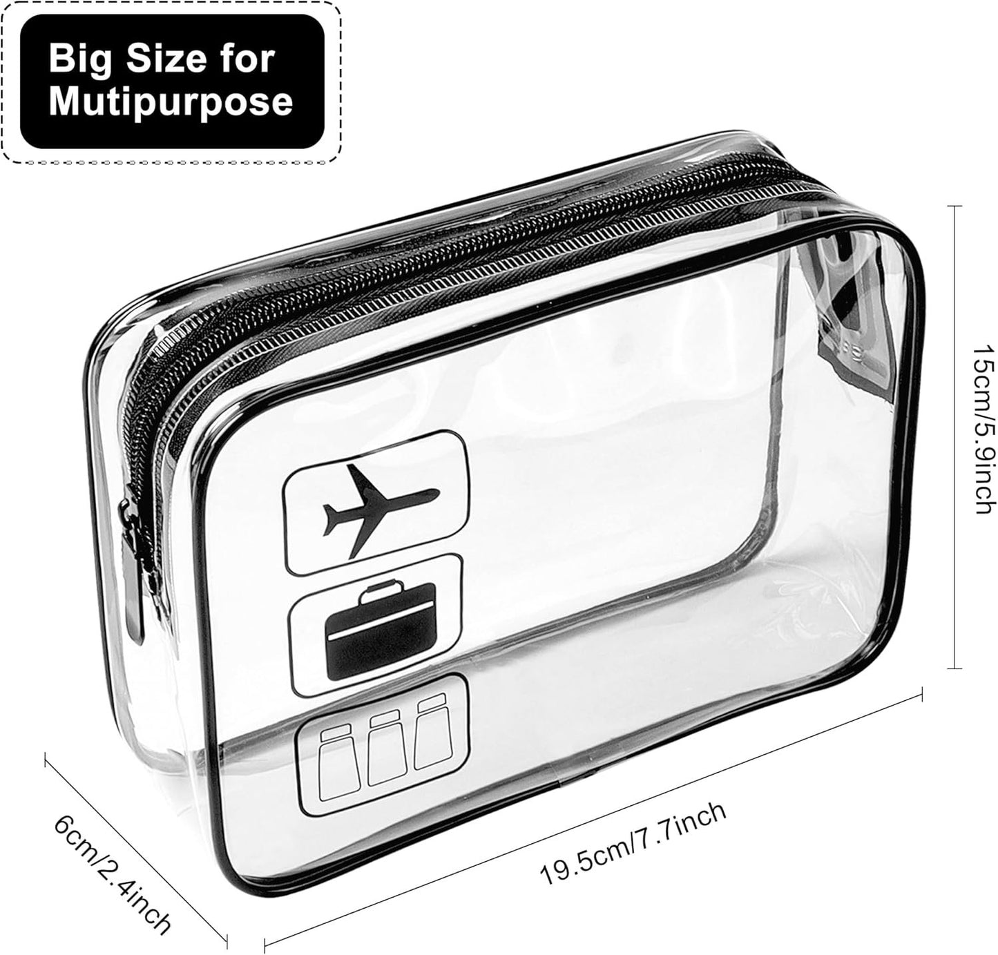 JUNART 3Pcs Clear Travel Toiletry Bags, TSA Approved Cosmetic Makeup Bag, Portable Travel Accessories Airport Airline Compliant Bag for Men and Women (Black)