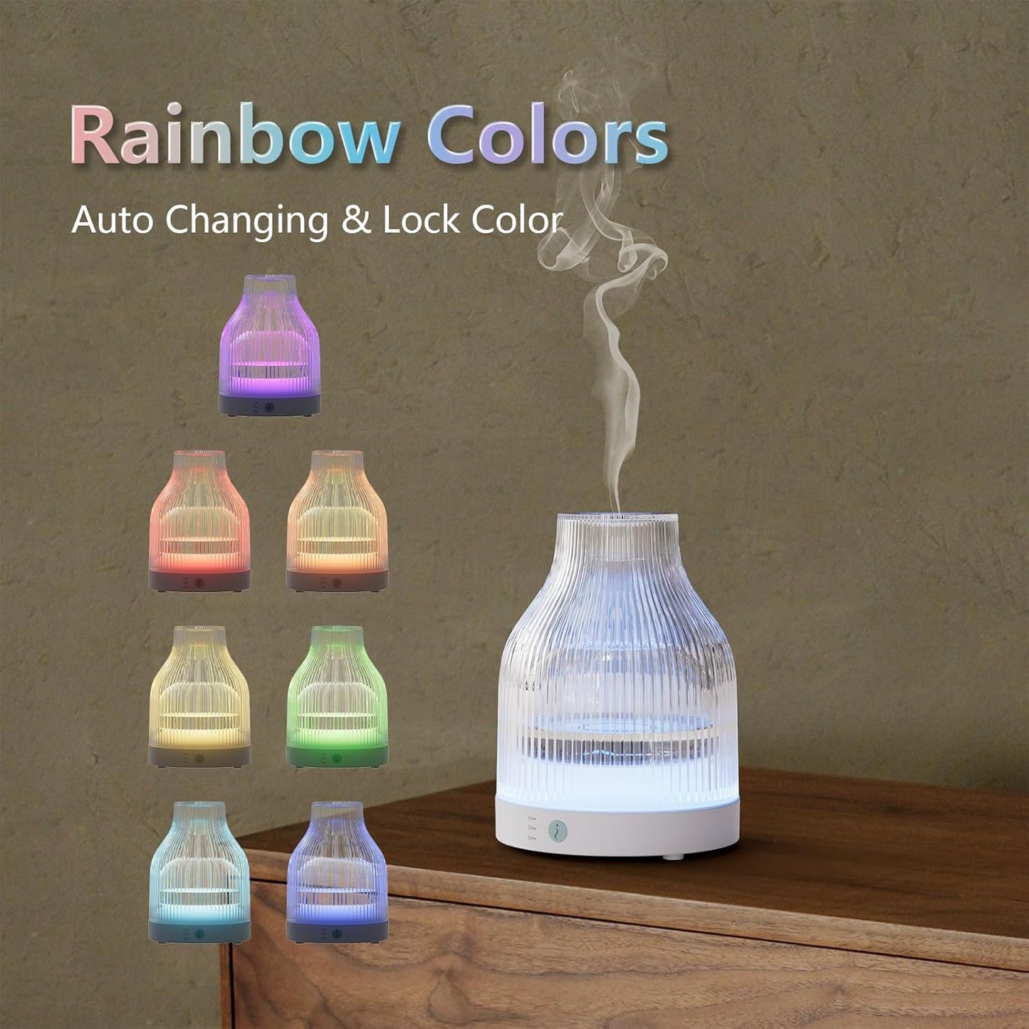 SOICARE Elegant Glass Reservoir Essential Oil Diffuser 200ML, One Button Control Glass Diffuser with Rainbow Colors for Home Office Bedroom Gift