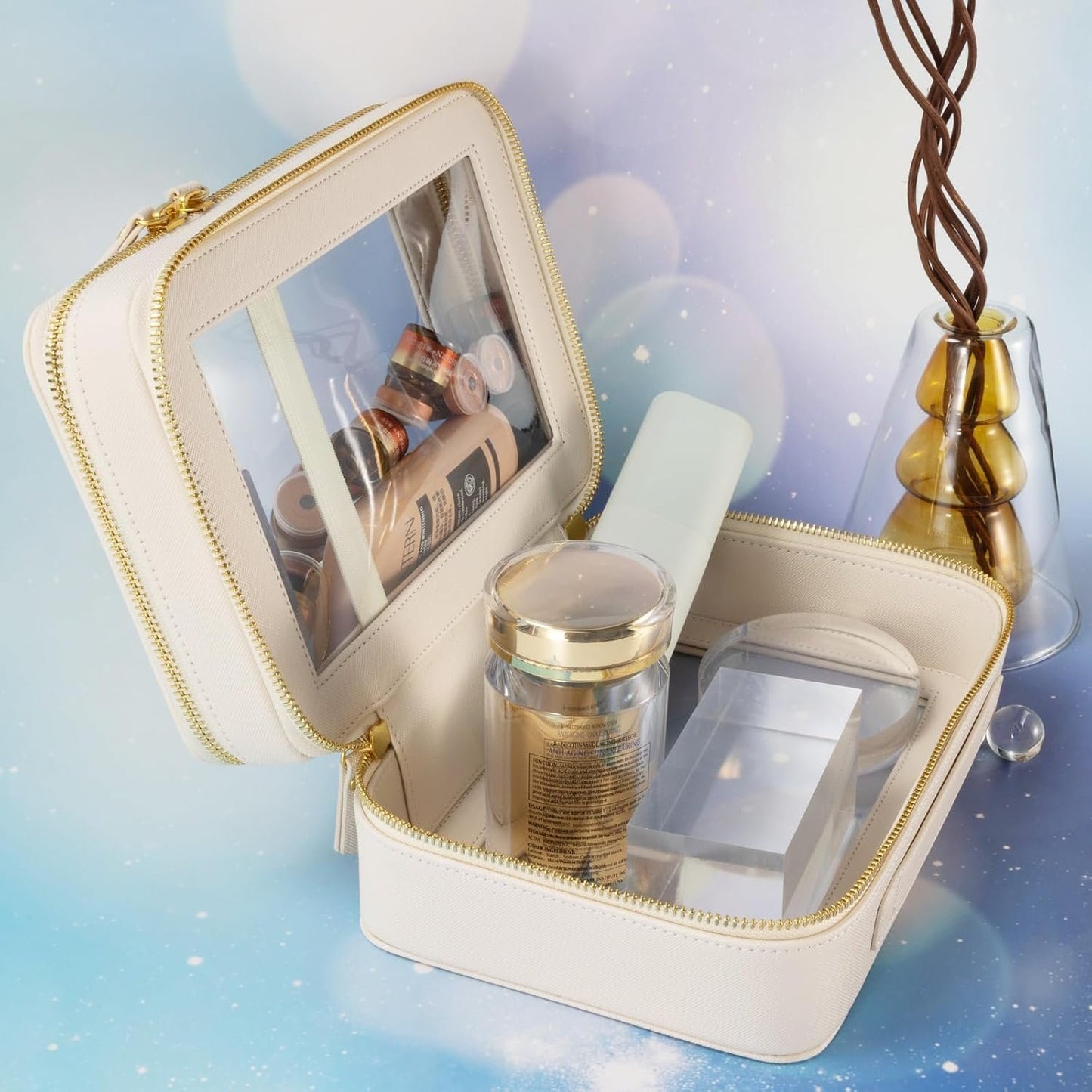 SANHECUN Clear Travel Toiletry bag Toiletry Case Carry on Travel Accessories Bag Makeup Bag, White, SHC-TL-2, Cosmetic Bag
