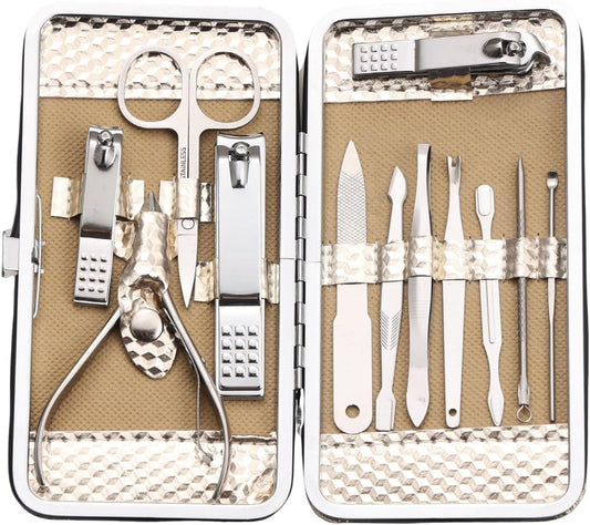 19 Pieces Manicure Set ,Nail Clippers Pedicure Kit,Stainless Steel Manicure Kit,Professional Grooming Kit,Nail Care Tools with Luxurious Travel Case (Gold)