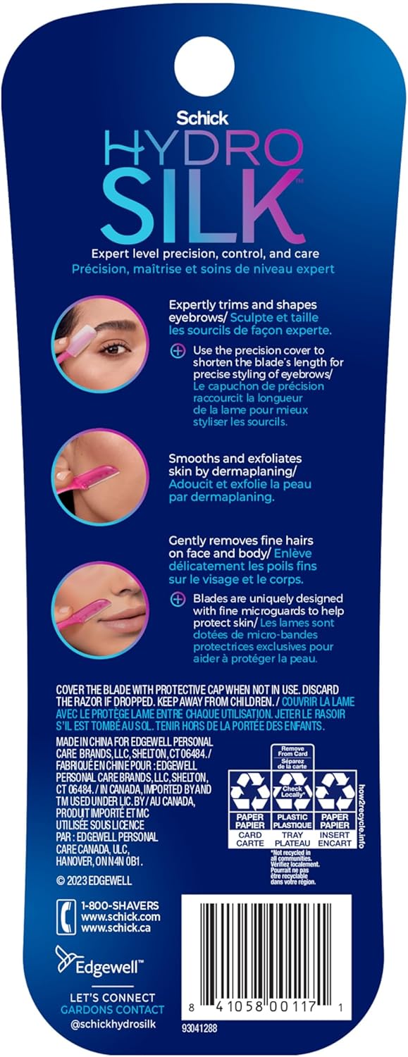 Schick Hydro Silk Touch-Up Multipurpose Exfoliating Dermaplaning Tool, Eyebrow Razor, and Facial Razor with Precision Cover, 3 Count (Packaging May Vary)